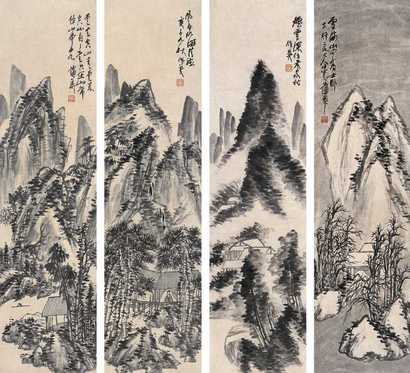 蒲华 山水 四屏